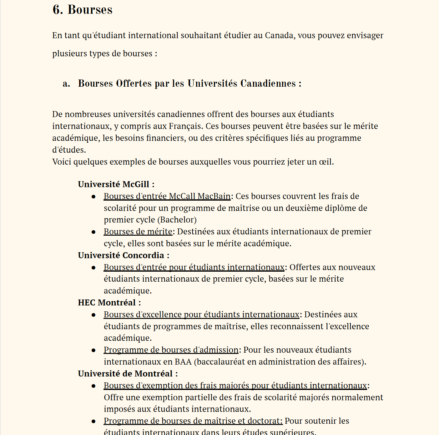 Guide scholarships section
