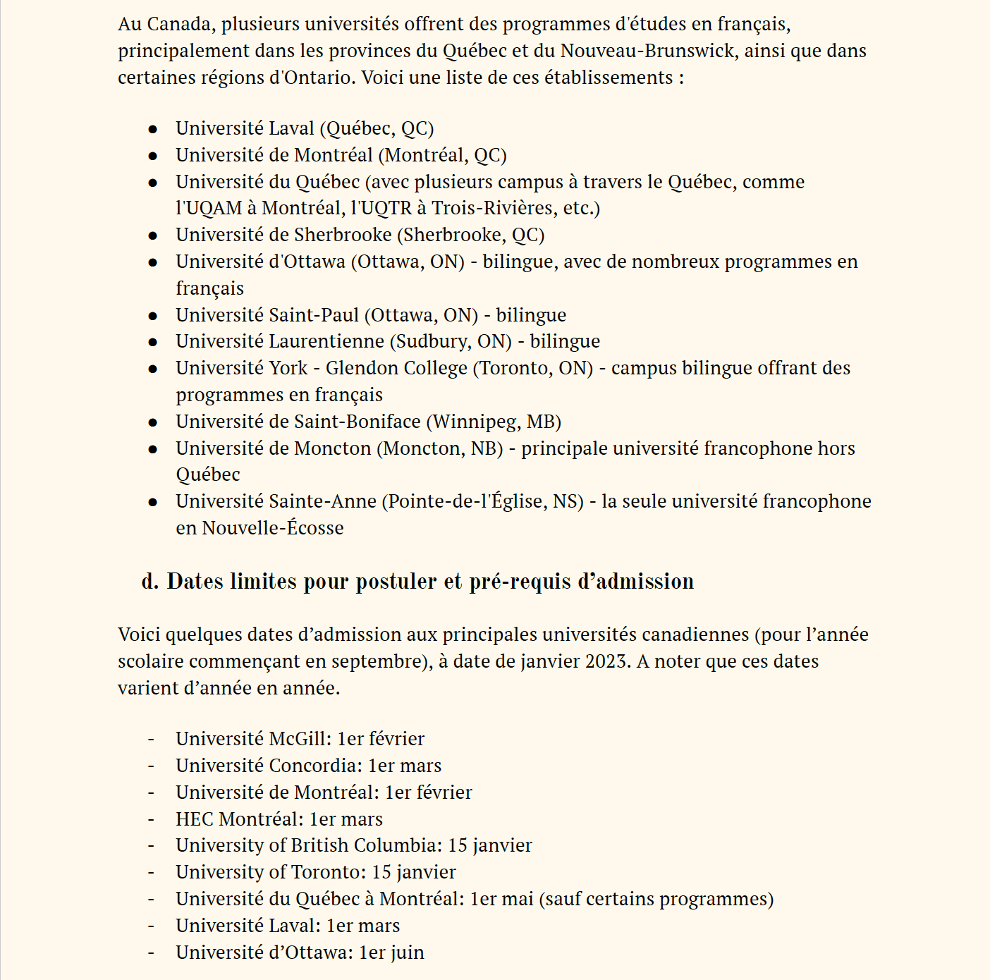 Guide important dates